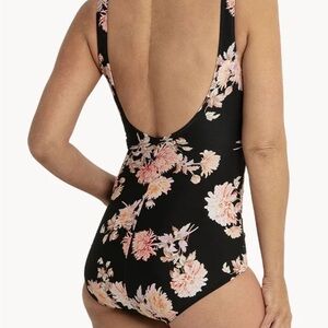 Roxy Black and Orange Floral One Piece Swimsuit